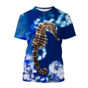 Summer Fashion Seahorse T-Shirts For Men Casual 3D Print Animal Tees Personality Round Neck Short Sleeve Kids Tops Y2k Clothing